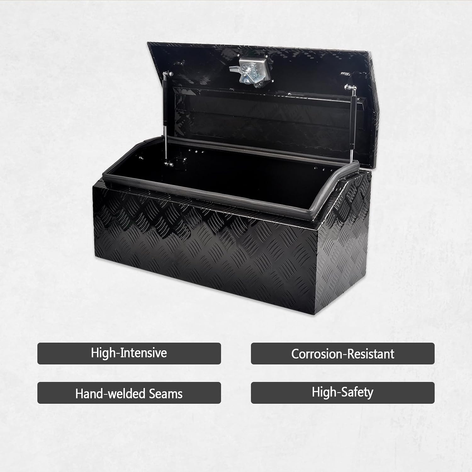 30 Inch Aluminum Trailer Tongue Tool Box Wide Utility Trailer Tongue Toolbox RV Storage OrganizerTrailer Storage Tool Box With Lock & Keys Black,5 Bar Tread (30'X13.2'X13.5')