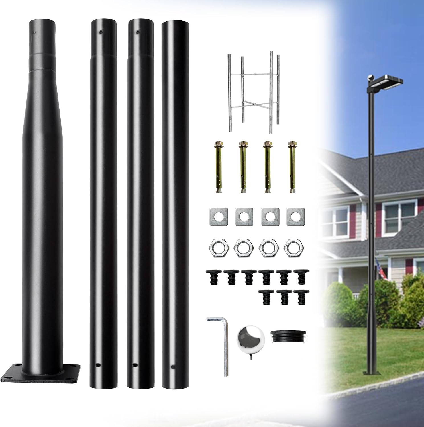 Street Light Pole 13Ft,Street Light Poles for Outdoor Lighting, Solar Street Light Pole Accessory for Street, Patio, Backyard, Basketball Court, Park