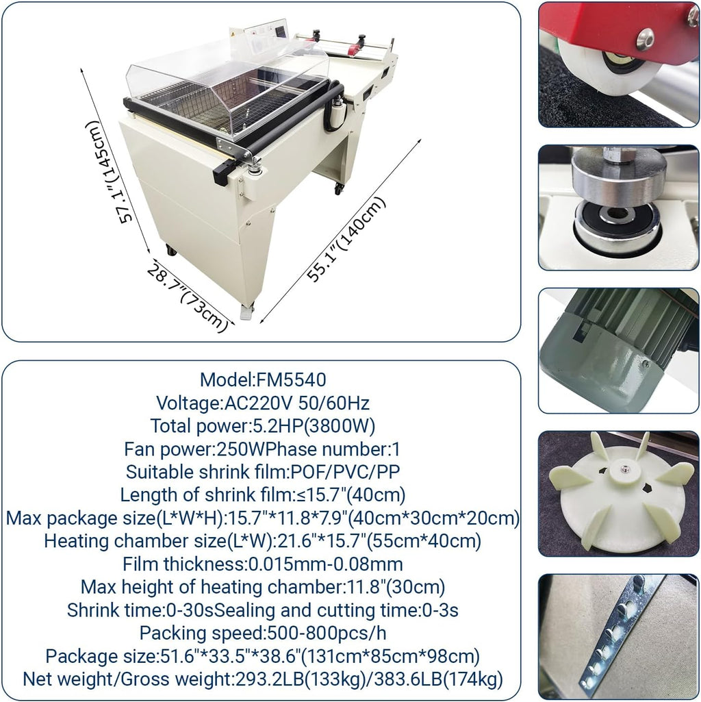 INTBUYING Automatic 2 in 1 Automatic Sealing & Cutting Thermal Shrink Machine L-Shape Sealer & Heat Shrink Tunnel Combo for POF/PVC/PP Film, 3800W for Home Factory School Business FM5540 220V/1PH