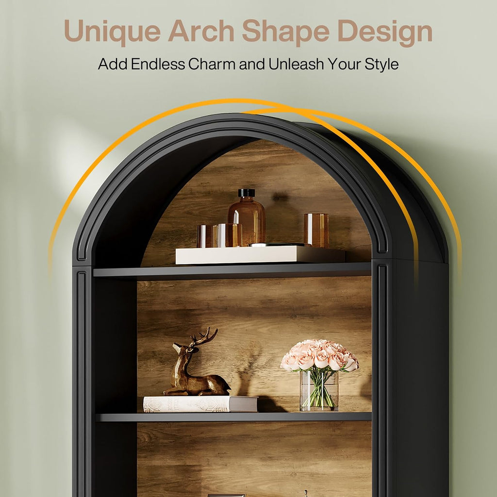 Tribesigns 6-Tier Black Arched Bookshelf, 77.16' Tall Arched Bookcase with Storage Shelves, Floor Standing Open Display Shelving Unit for Living Room, Bedroom, Home Office