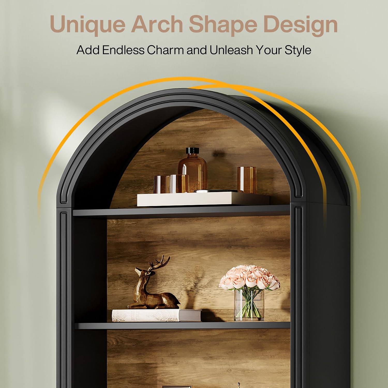 Tribesigns 6-Tier Black Arched Bookshelf, 77.16' Tall Arched Bookcase with Storage Shelves, Floor Standing Open Display Shelving Unit for Living Room, Bedroom, Home Office