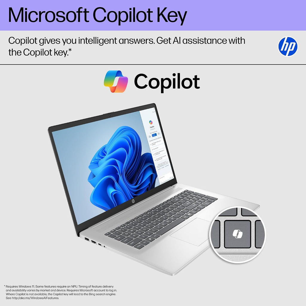 HP 17 Inch Laptop, 17.3' HD+ Touchscreen Display, AMD Ryzen 5 7430U (Up to 4.5GHz), 32 GB RAM, 1 TB SSD, Wi-Fi 6, Bluetooth 5.4, Windows 11 Pro, Copilot AI, Numeric Keypad, w/RECOLX AI Voice Recorder