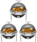 ROVSUN 3-Pack Roll Top Chafing Dish Buffet Set,6 Quart Full Size Pan Chafer, Stainless Steel Round Set with Food Pan, Water Pan for Wedding, Parties, Banquet, Catering Events