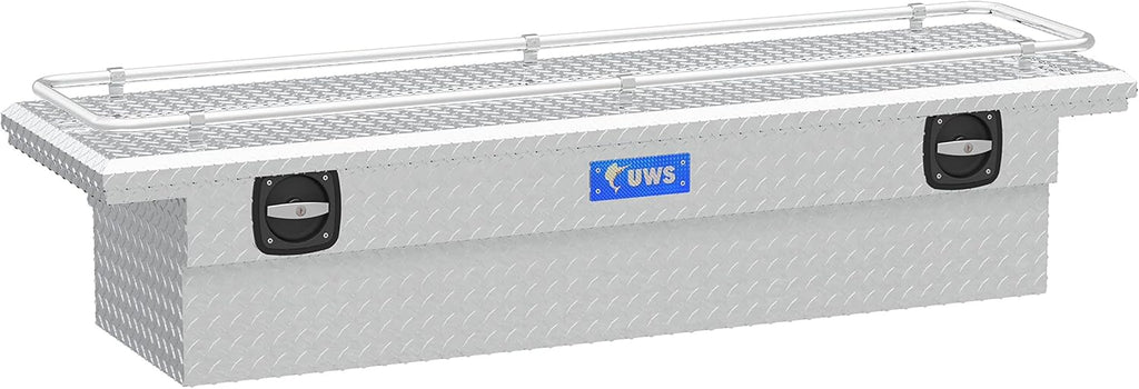 UWS SL-69-LP-R Bright Aluminum 69' Secure Lock Crossover Truck Tool Box with Low Profile & Rail