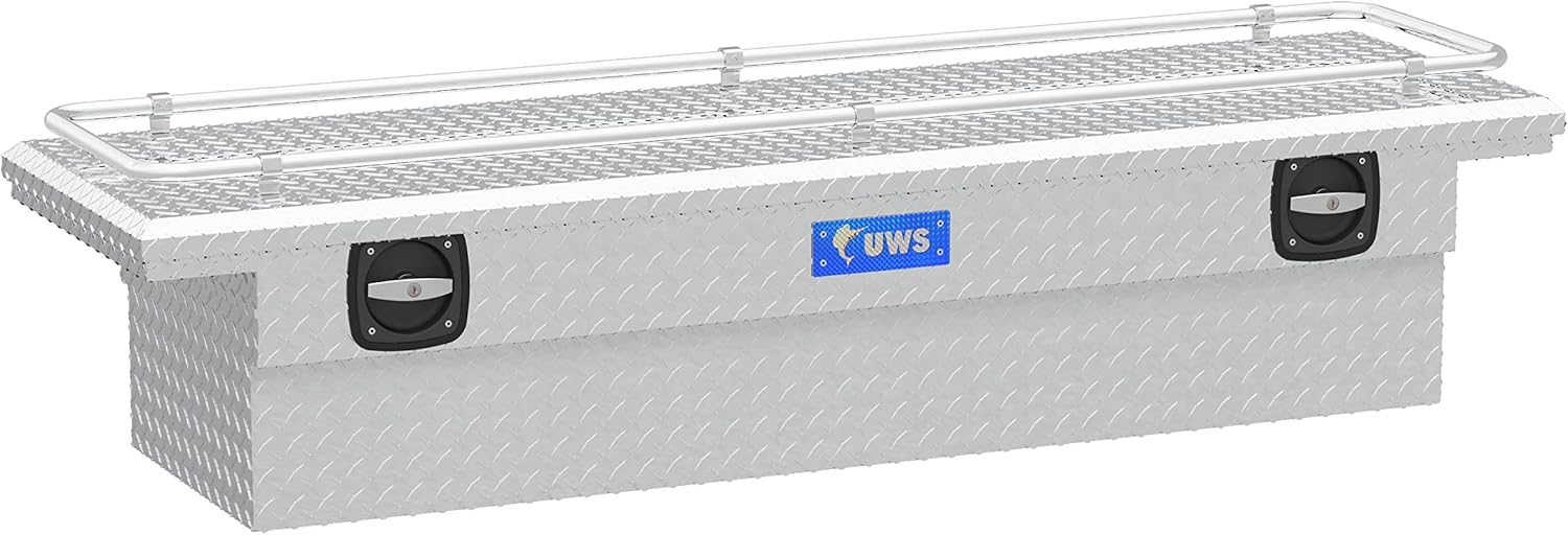 UWS SL-69-LP-R Bright Aluminum 69' Secure Lock Crossover Truck Tool Box with Low Profile & Rail