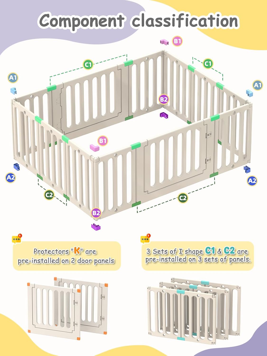 VBABY Baby Playpen, Plastic Play Pen for Babies and Toddlers 1-3, 12 Panels Large Kids Playyard, Indoor & Outdoor Baby Fence, 66' x 51', White