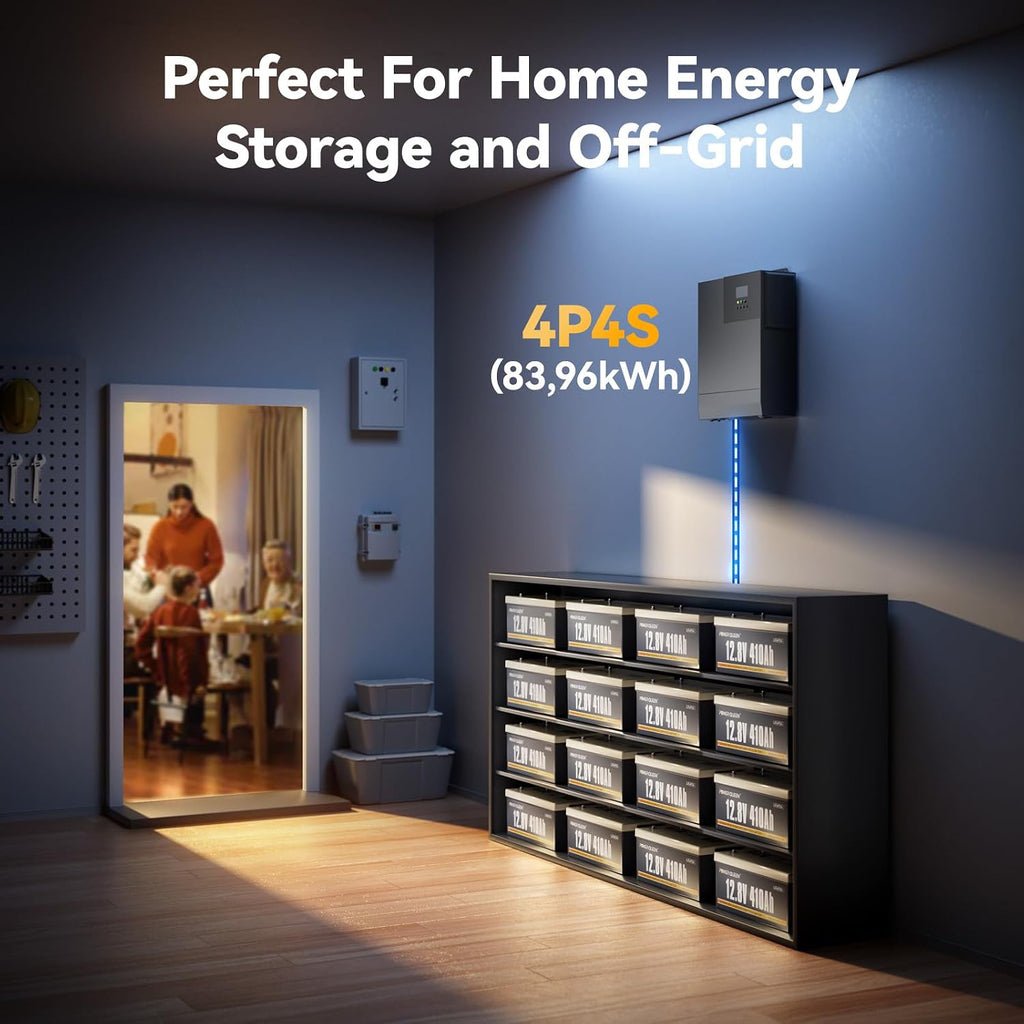 Power Queen 12V 410Ah LiFePO4 RV Battery, 5248Wh Energy Lithium Iron Phosphate Battery 250A BMS, 15000+ Cycle Times 10-Year Lifetime, for Solar System, RV Camping, Off-Grid, Trailer, Camper