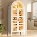 70 in Tall Arched Kitchen Pantry Cabinet with LED Lights, Modern Wood Arched Bookshelf with Glass Doors & Adjustable Shelves, Elegant Display Cabinet for Kitchen, Dining Room, Living Room