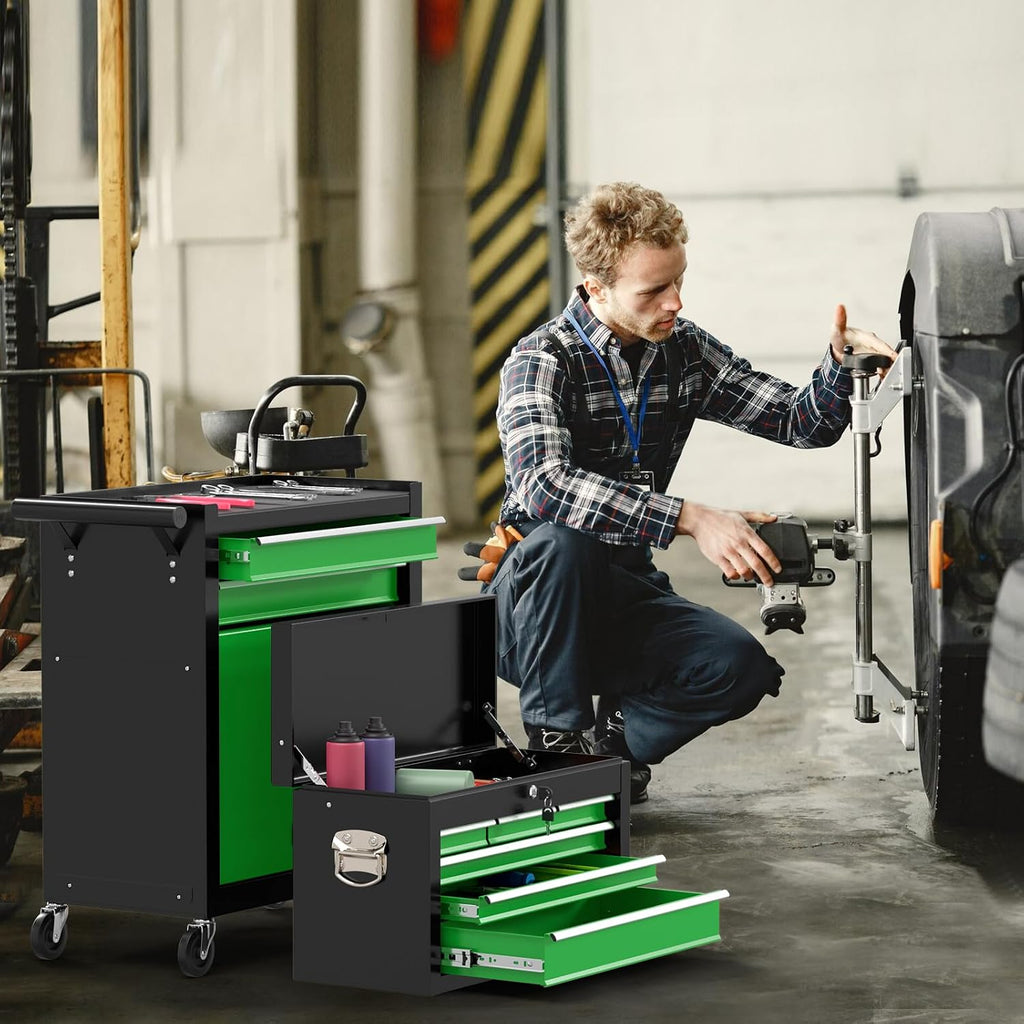 8-Drawer Tool Chest with Wheels,High Capacity Rolling Tool Box with Wheels,Locking Mechanical Tool Chest,Metal Tool Box for Garage Workshop (Blackgreen)