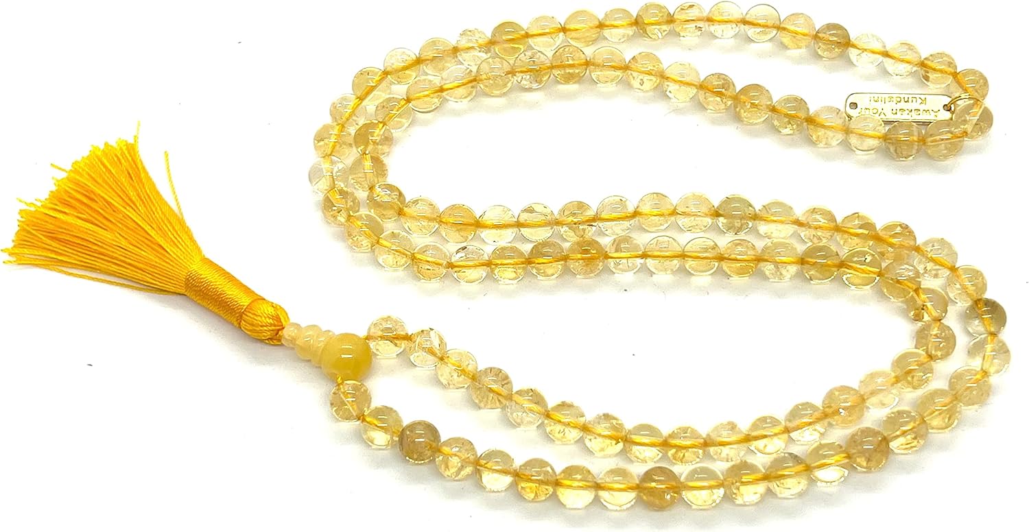 AAA Citrine Mala Necklace – 8mm 108 Beads – Solar Energy