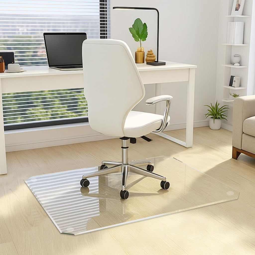 VASUHOME 36'x46' Patented Beveled Edge Glass Chair Mat, Heavy-Duty Office Floor Mat for Hardwood & Carpet, 1/5' Thick, Includes 12 Anti-Slip Pads