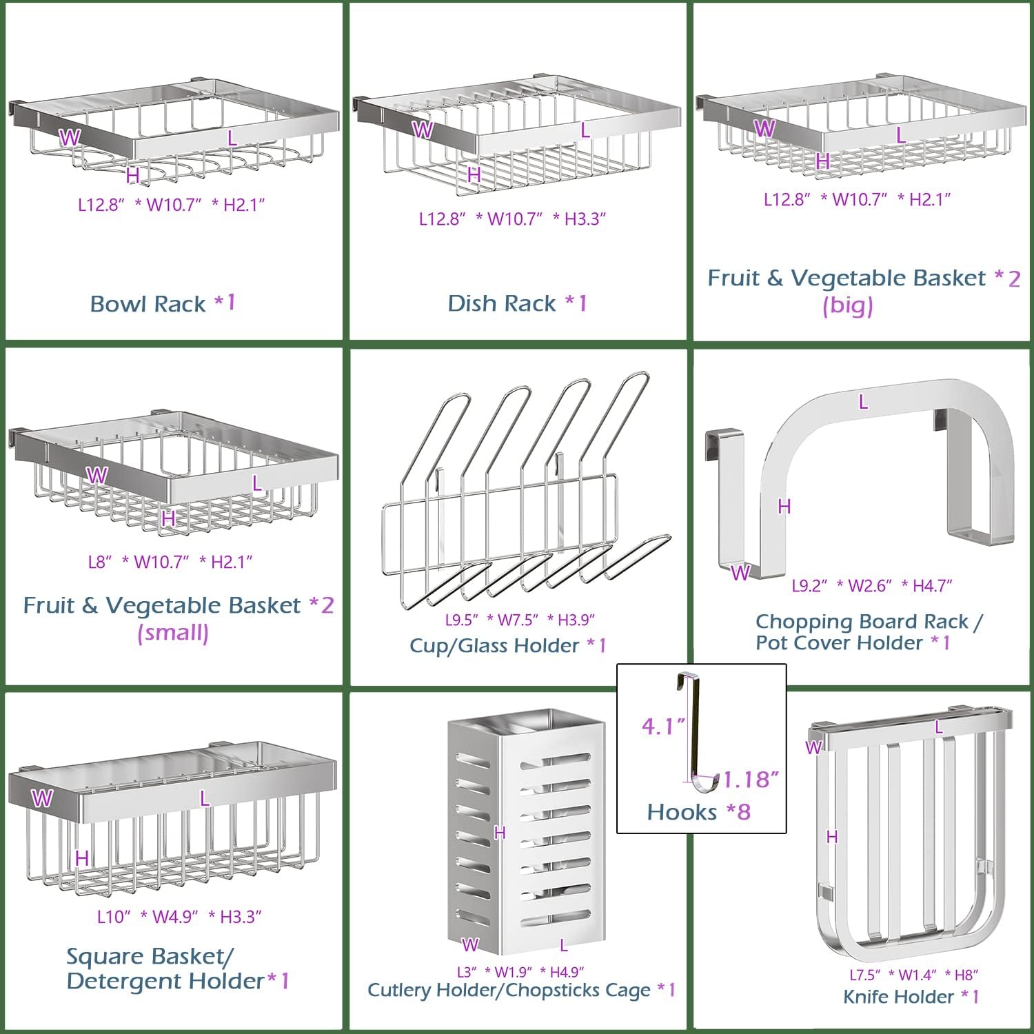 PUSDON Over Sink Dish Drying Rack Stainless Steel, Adjustable Large Dish Drainer for Storage Kitchen Organization Silver 3 Tier - Standard(34'-46')