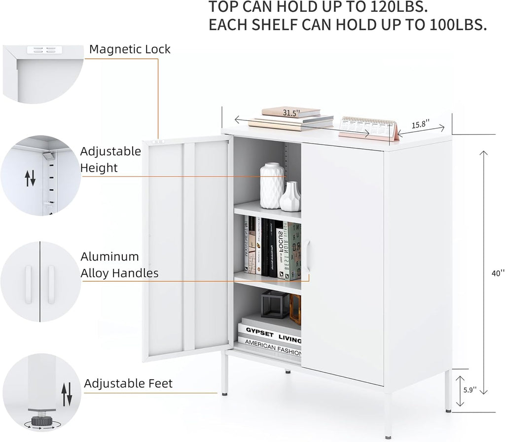 Chshin White Metal Storage Cabinet,Metal Locker Storage Cabinet with 2 Doors and Shelves,Kitchen Pantry Cabinet,Modern Storage Freestanding Organizer Rust for Home,Kitchen,Office