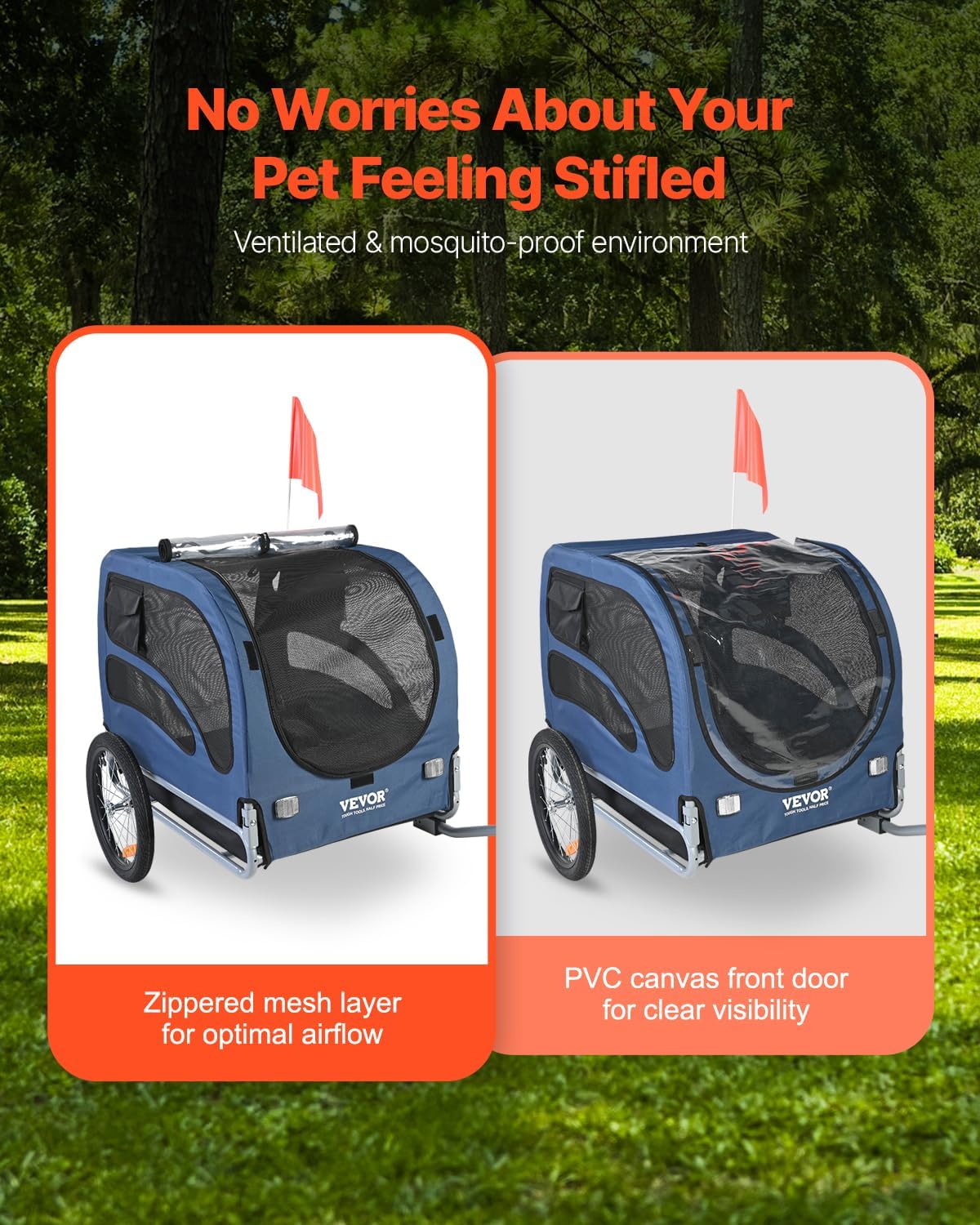 VEVOR Dog Bike Trailer, Supports up to 100 lbs, Pet Cart Bicycle Carrier, Easy Folding Frame with Quick Release Wheels, Universal Bicycle Coupler, Reflectors, Flag, Collapsible to Store