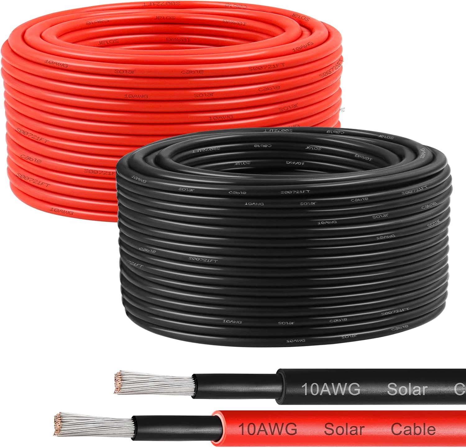 10AWG Solar Wire 6mm², 2 Pack 150FT Red & Black Solar Panel Cable, 84 Strands Tinned Copper, XLPE Insulated Outdoor Wire for PV Systems, Inverter, Battery, RV, Car, Boat – Fire & UV Resistant