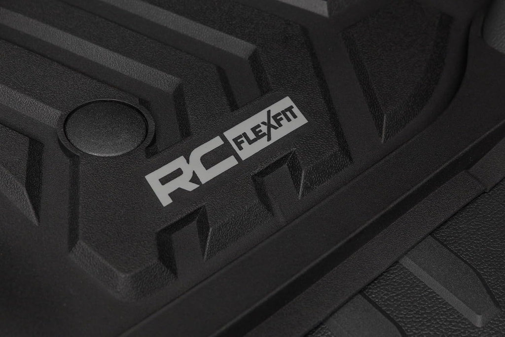 Rough Country Flex-Fit Floor Mats for Ford F-250/350 Super Duty (2017-2025) Crew Cab - Front & Rear Set, Custom All-Weather Non-Slip TPE Liners w/Spill Saver Lip