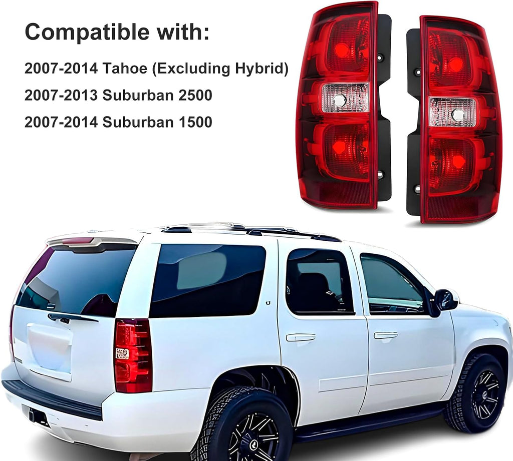 Headlights w/ Tail Lights Assembly Kits compatible with 2007 2008 2009 2010 2011 2012 2013 Chevy Tahoe Suburban, Black Housing Headlamp+Red Taillights Rear Brake Lamp Set