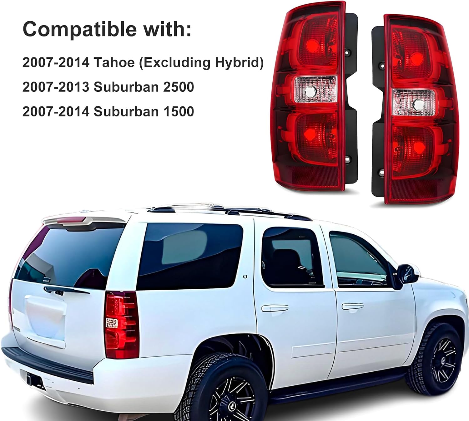 Headlights w/ Tail Lights Assembly Kits compatible with 2007 2008 2009 2010 2011 2012 2013 Chevy Tahoe Suburban, Black Housing Headlamp+Red Taillights Rear Brake Lamp Set