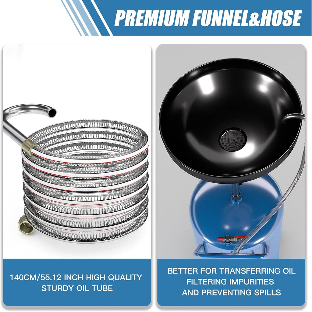Larbanke 20-Gallon Waste Oil Drain Tank, Air Operated Drainer Oil Change Container with 360 ° Wheels,Oil Drain with Adjustable Funnel Height, Change Container Suitable for Car Repair Shops and Garages