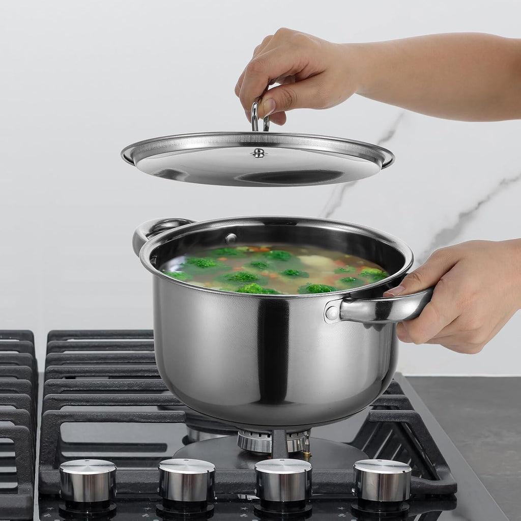 FAVOMOTO 15pcs Stainless Steel Pots and Pans Set with Composite Bottom, Induction Compatible Cookware with Lids and Cooking Utensils for Kitchen Use