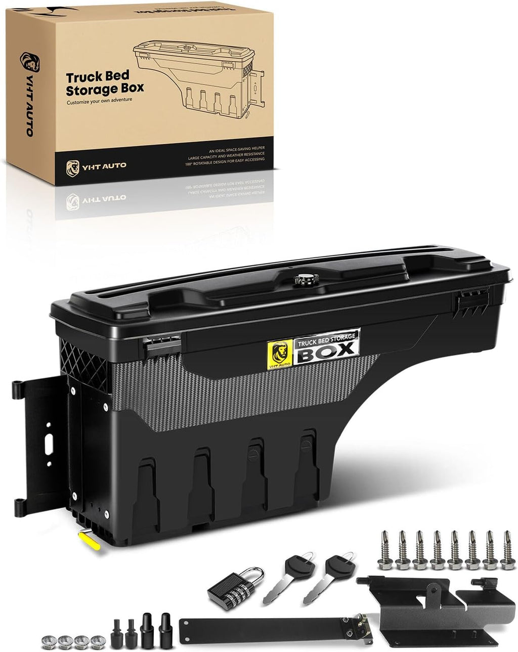 YHTAUTO Driver Side Truck Bed Storage Tool box Compatible with 2015-2023 Chevrolet Colorado & GMC Canyon, 2019-2021 Fits 74' Bed, Lockable Swing Waterproof Wheel Well Toolbox