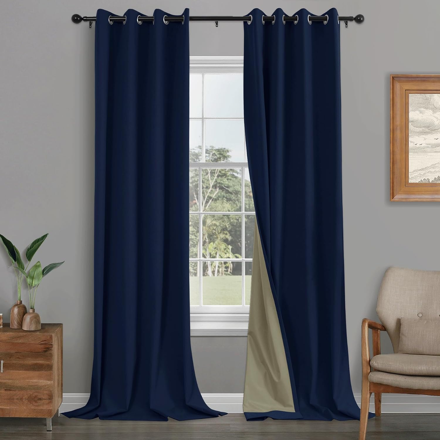 Fcosie 100% Light Blocking Velvet Curtain 102 inches Length, Nickel Grommet Curtain for Sliding Patio Door Apartment Window Gazebo, Absolutely Blackout Drapery, Navy Blue 84' W by 102' L (1 Panel)