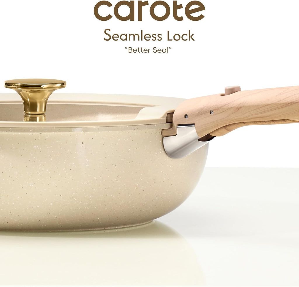 CAROTE 25PCS Ceramic Cookware Set, Pots and Pans set Non Stick, RV Kitchen Cooking Set Removable Handles, Oven Safe, Induction Cookware, Non-toxic Kitchen Cooking Set, PFAS and PFOA Free