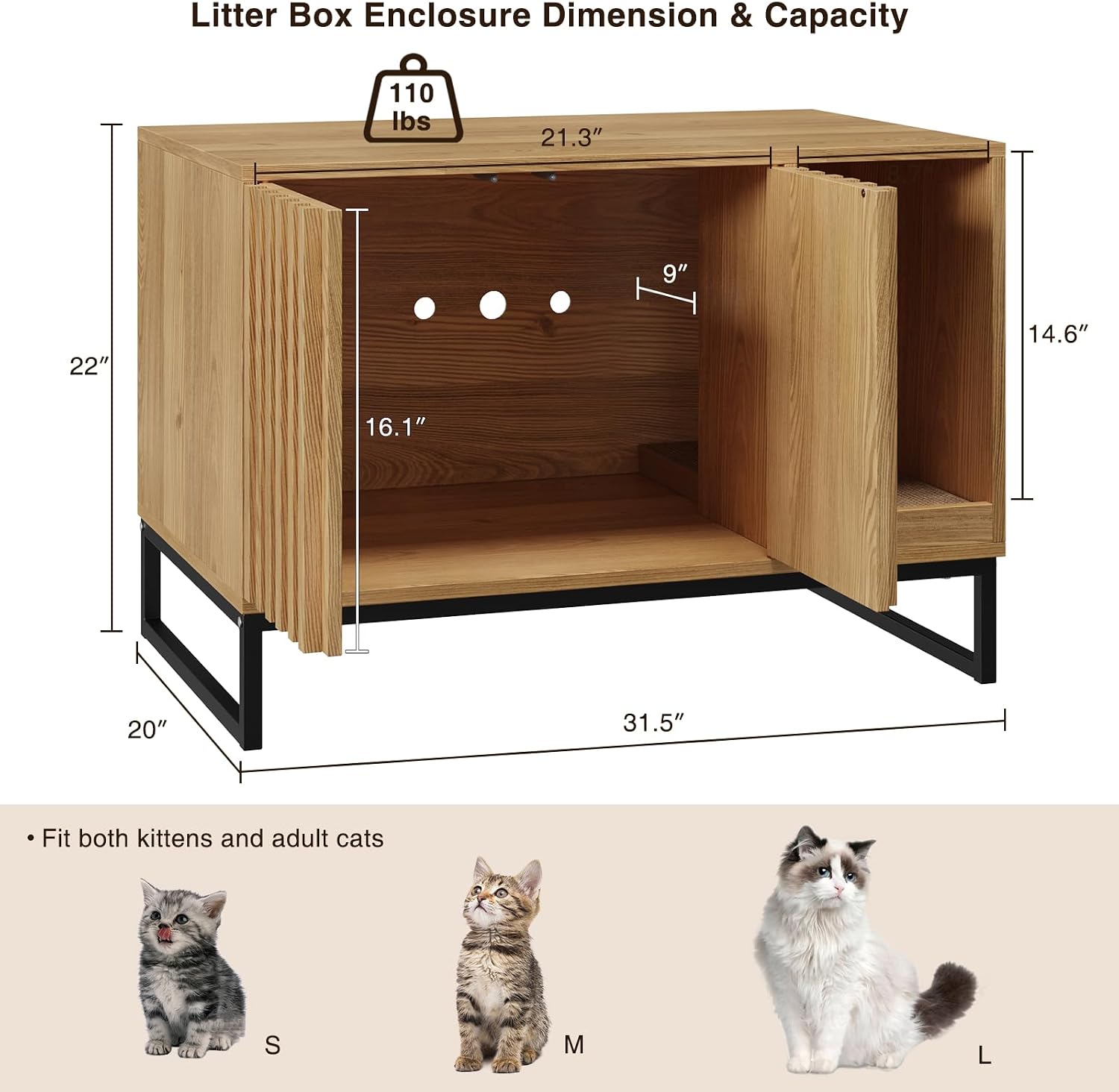 Halitaa Litter Box Enclosure, Modern Cat Litter Box Enclosure Furniture Hidden Litter Box with Scratch Pad, Cat Washroom House End Table, Entryway Bench for Livingroom (Natural)
