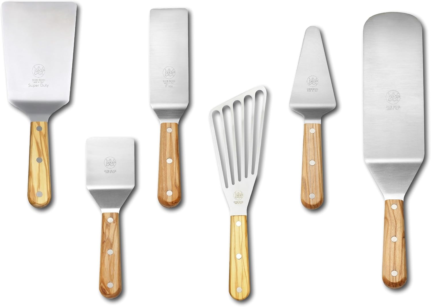 DUE BUOI | Set of 6 EXTRA Stainless Steel Spatulas - Olive Wood Handle