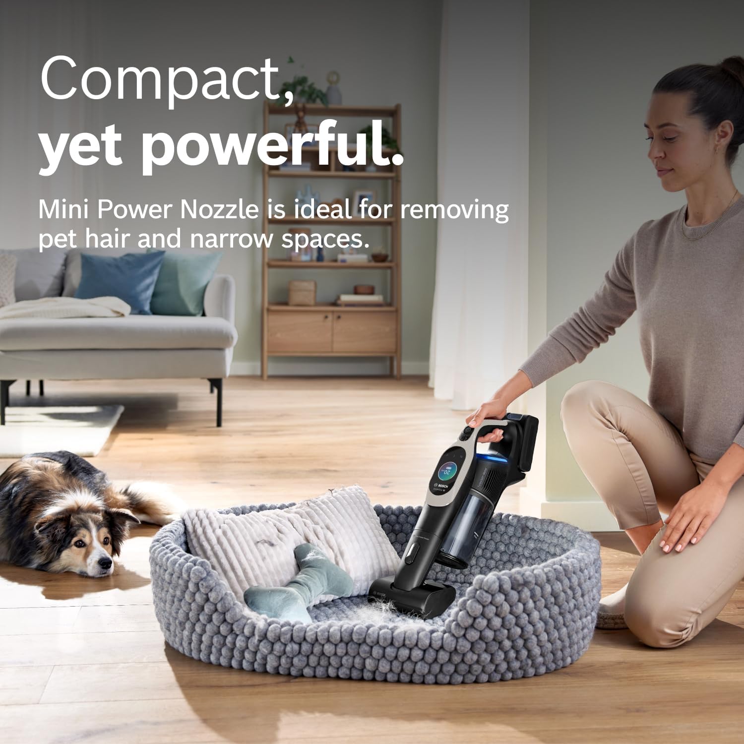 Bosch Unlimited 10 Cordless Stick Vacuum Cleaner - 2 Batteries Included, Up to 140 Min Total, Bendable Tube, Fast Charger, Pet Hair, Hard Floors and Carpets, 7 Accessories, Dark Cream
