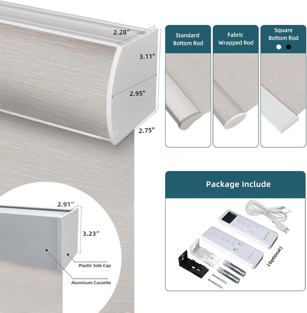 Motorized Roller Shade,100% Blackout Smart Window Blinds Work with Homekit, Alexa,Google Home, Remote, Electric Blinds with USB/Solar Pannel Charging,Classic Cream