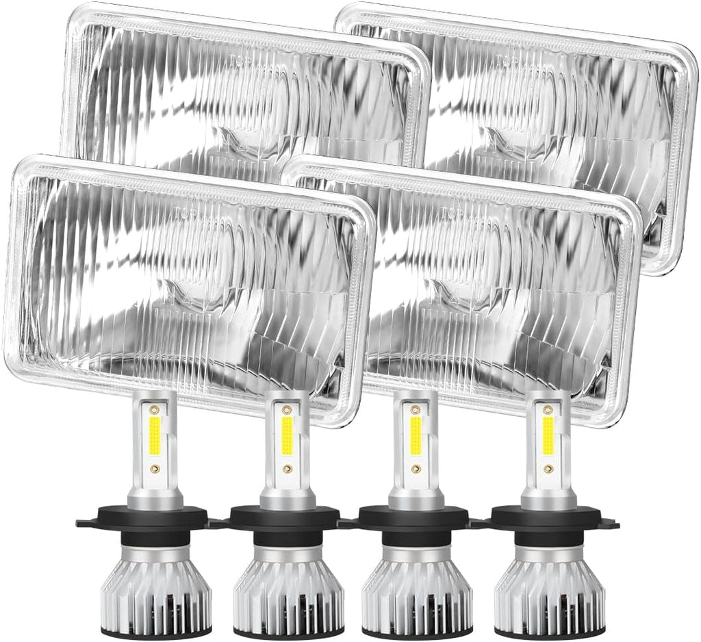 4pcs 4x6 Inch H4651 H4652 H4656 H4666 H6545 Headlights Housing + H4/9003 High Low Beam Bulbs Compatible with Cars,Truck and Van,OEM Style Original Classic Look Conversion Assembly