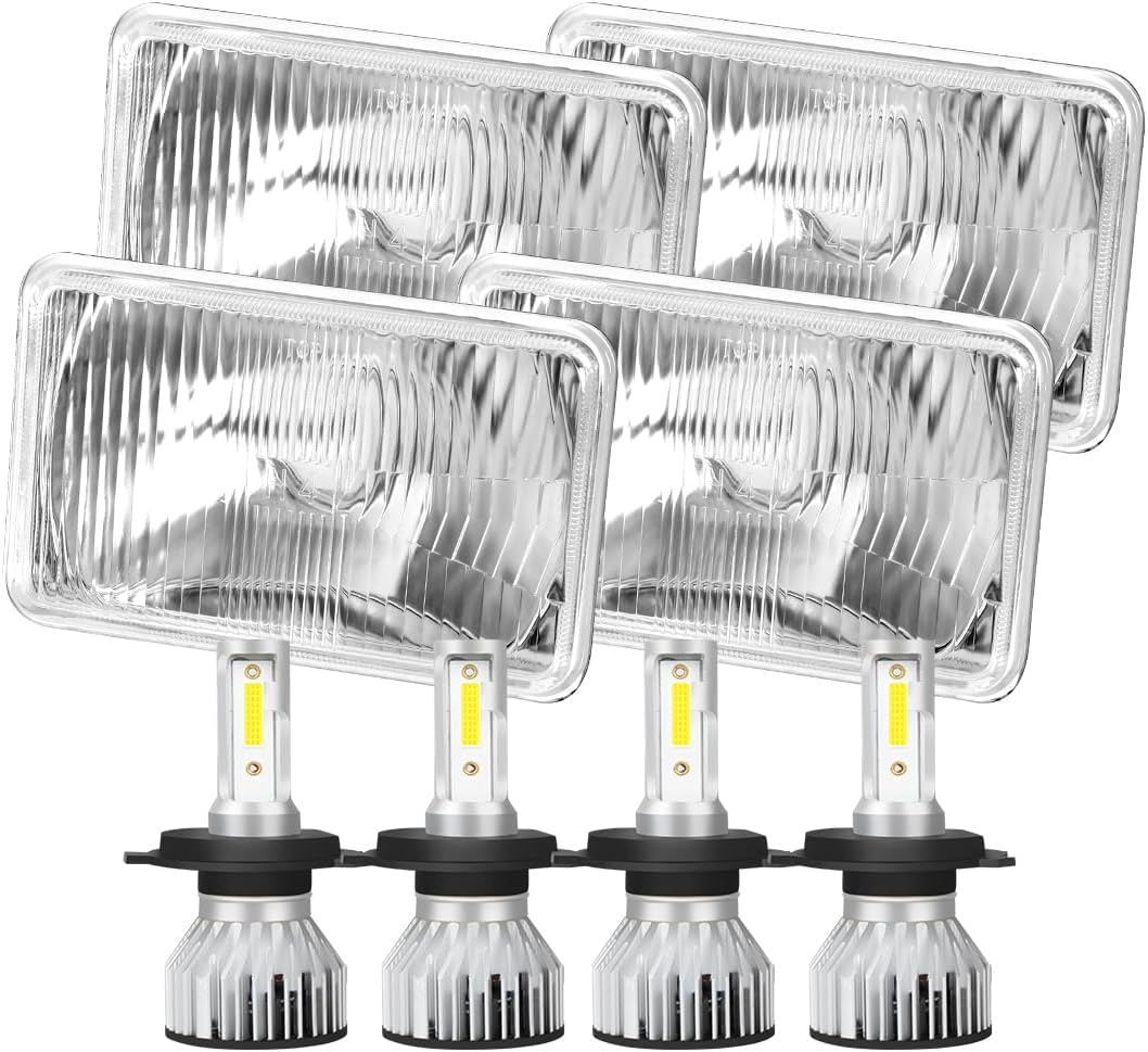 4pcs 4x6 Inch H4651 H4652 H4656 H4666 H6545 Headlights Housing + H4/9003 High Low Beam Bulbs Compatible with Cars,Truck and Van,OEM Style Original Classic Look Conversion Assembly