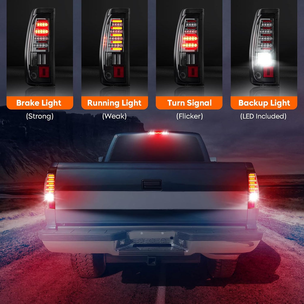 Tail Light + 3rd Brake Cargo Lamp for Chevy Silverado 1500 2500 2003-2006, Silverado Sierra 1500 1500HD 2500HD Classic 07, Sierra 1500 04-06, 1500HD 05-06, 2500 HD 3500 04-06 Rear LED Taillight