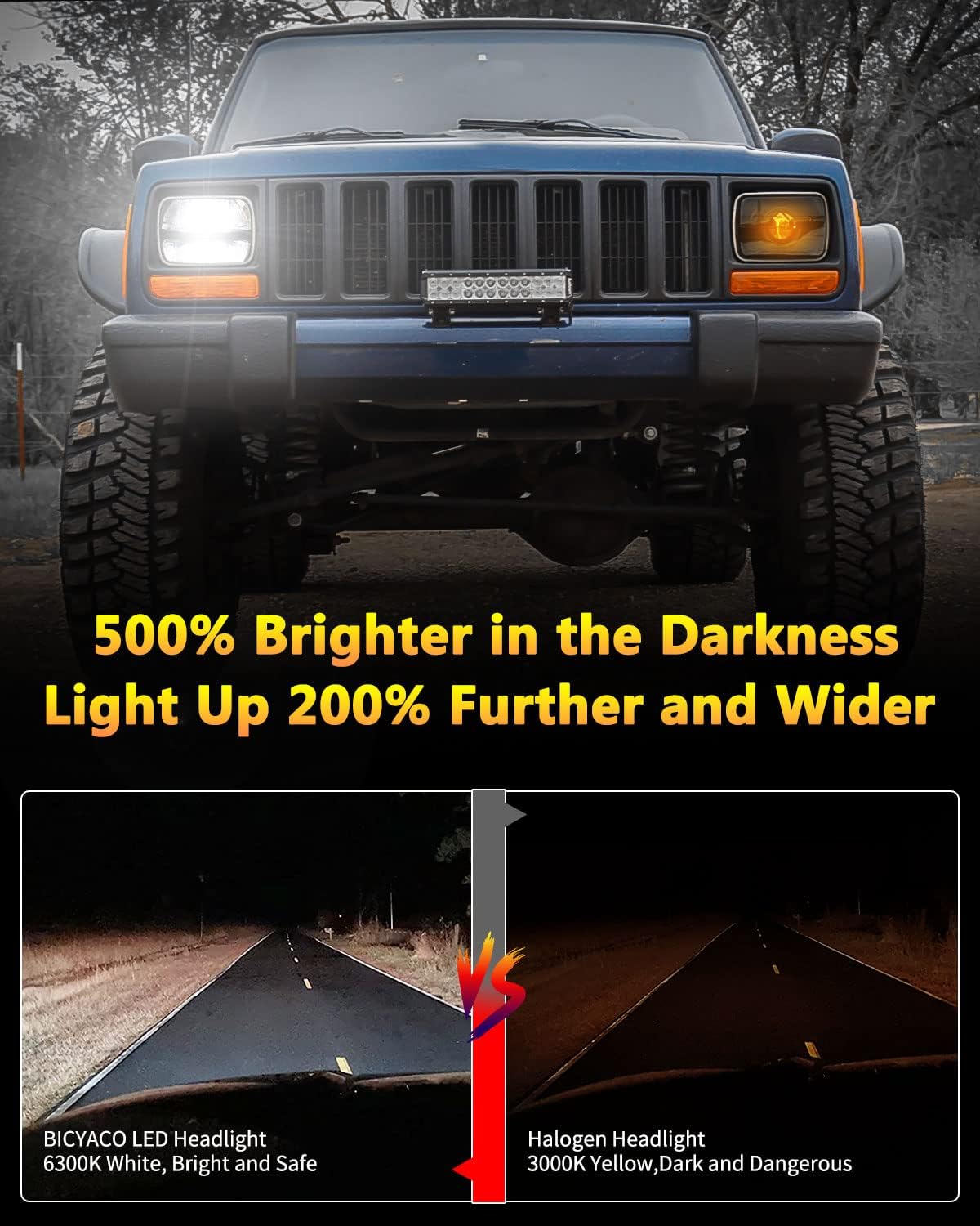 BICYACO 1 Pair 105W Rectangular 5x7/ 6x7 Inch Led Headlight High Low Beam Headlamp Compatible with Jeep Wrangler YJ Cherokee XJ Kenworth T300 1997-2010 Replacement H6054 H5054 H6054LL 69822 6052 6053