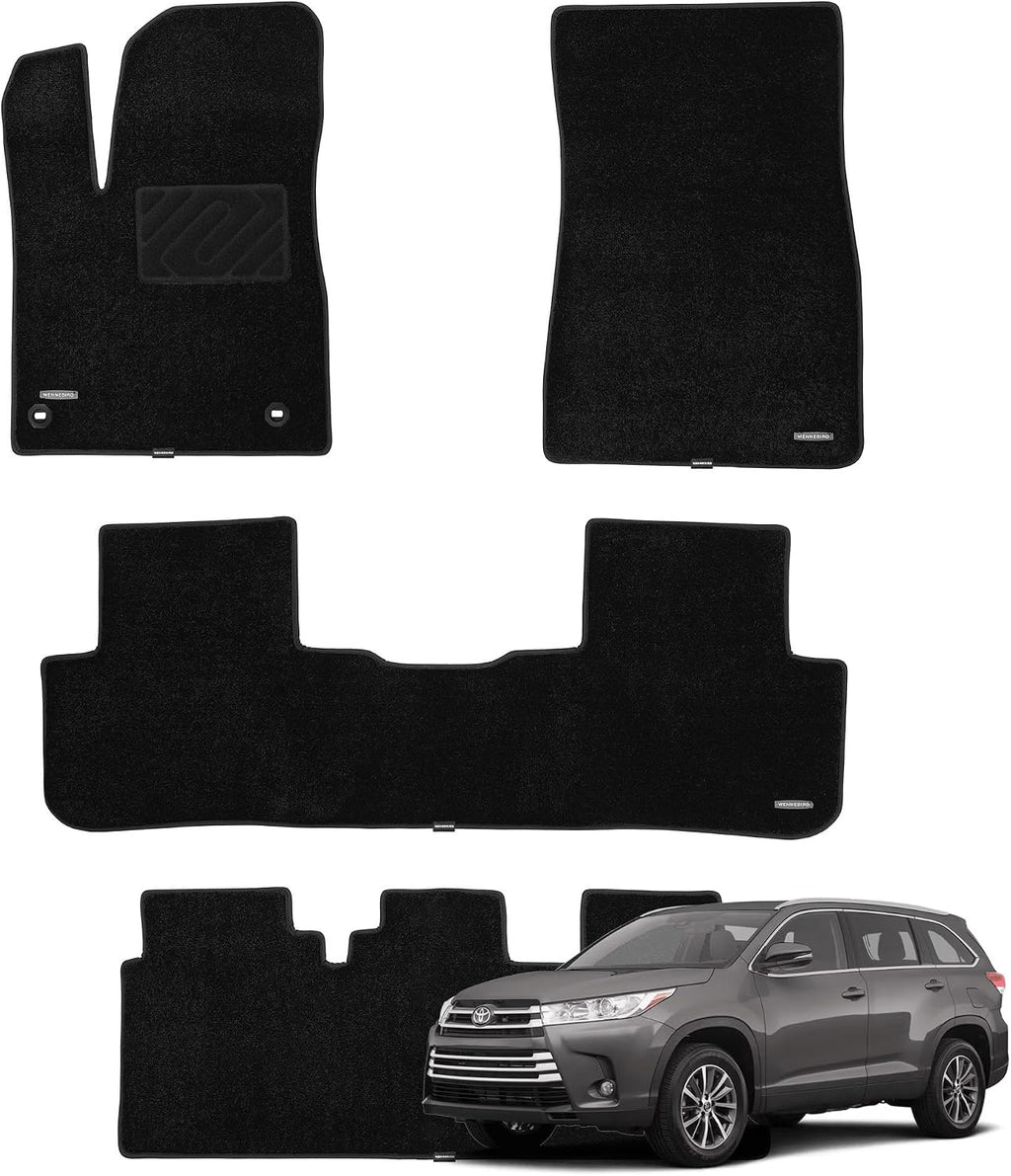 WENNEBIRD Superior Carpet Floor Mats for 2014-2019 Toyota Highlander 7 Seats, 0.5-Inch Ultra-Thick, Noise-Reducing, All-Weather Waterproof Anti-Slip – 4-Pc Set