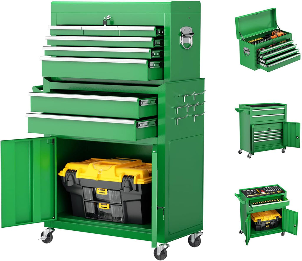 Incbruce 8-Drawer Metal Rolling Tool Chest, High Capacity Toolbox Organizer with Wheels, Detachable Tool Cabinet Top for Mechanics Garage and Workshop (Green)