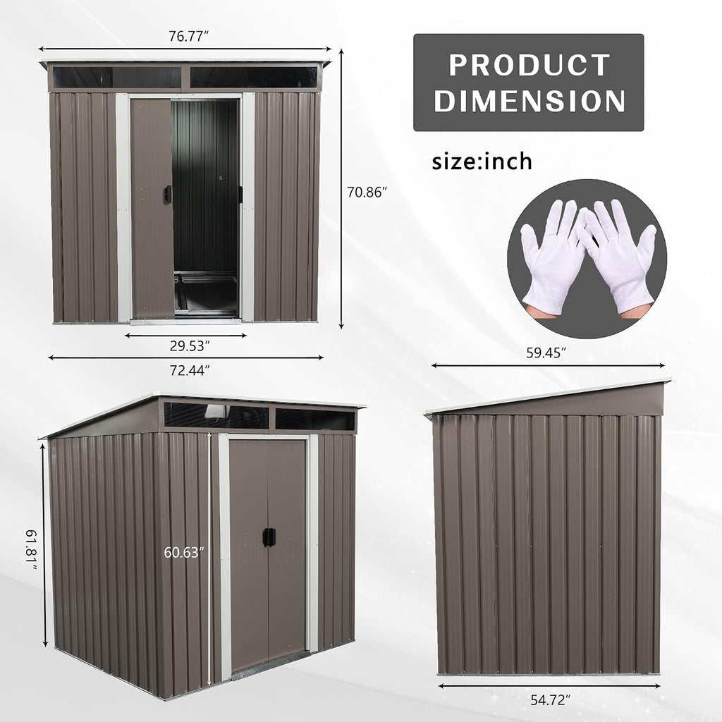 6x5 ft Outdoor Metal Storage Shed with Foundation Frame, Galvanized Steel Tool Shed with Lockable Sliding Door, Transparent Plate and Air Vent, Waterproof Garden Storage House for Backyard, Patio