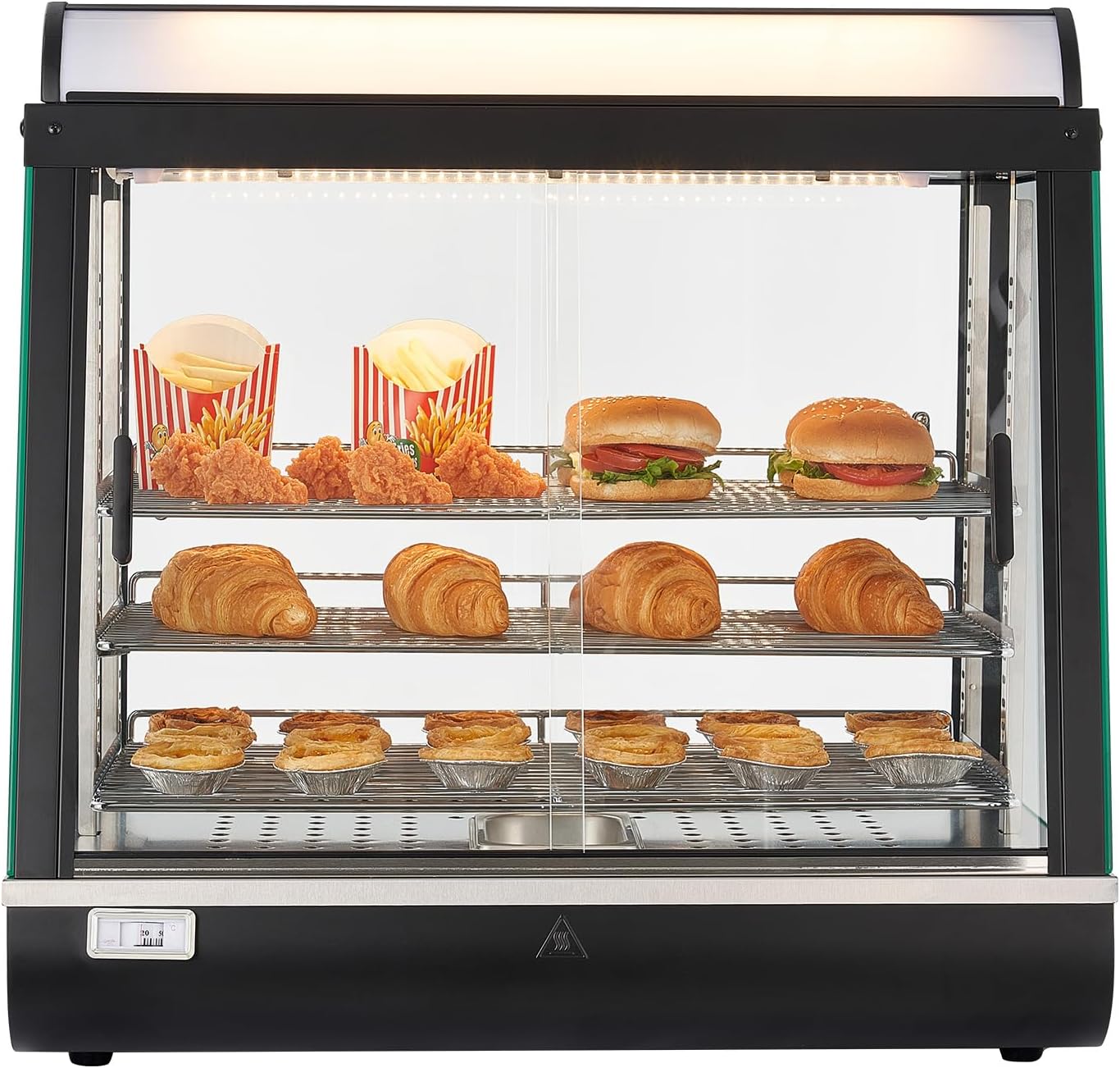 VEVOR 3-Tier Commercial Food Warmer Display, 1200W Food Display Warmer with LED Light, Top Storage and Adjustable Shelves, 86℉~185℉ Steam Heating, 75L for Hamburger, Pizza, Bread, Fried Chicken