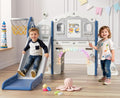 BIERUM 9 in 1 Toddler Slide Set - Baby Slide for Toddlers 1-3 with Colorful Lights, Drawing Board and Building Blocks Board, Indoor Outdoor Toddler Playset Playground, Blue Gray