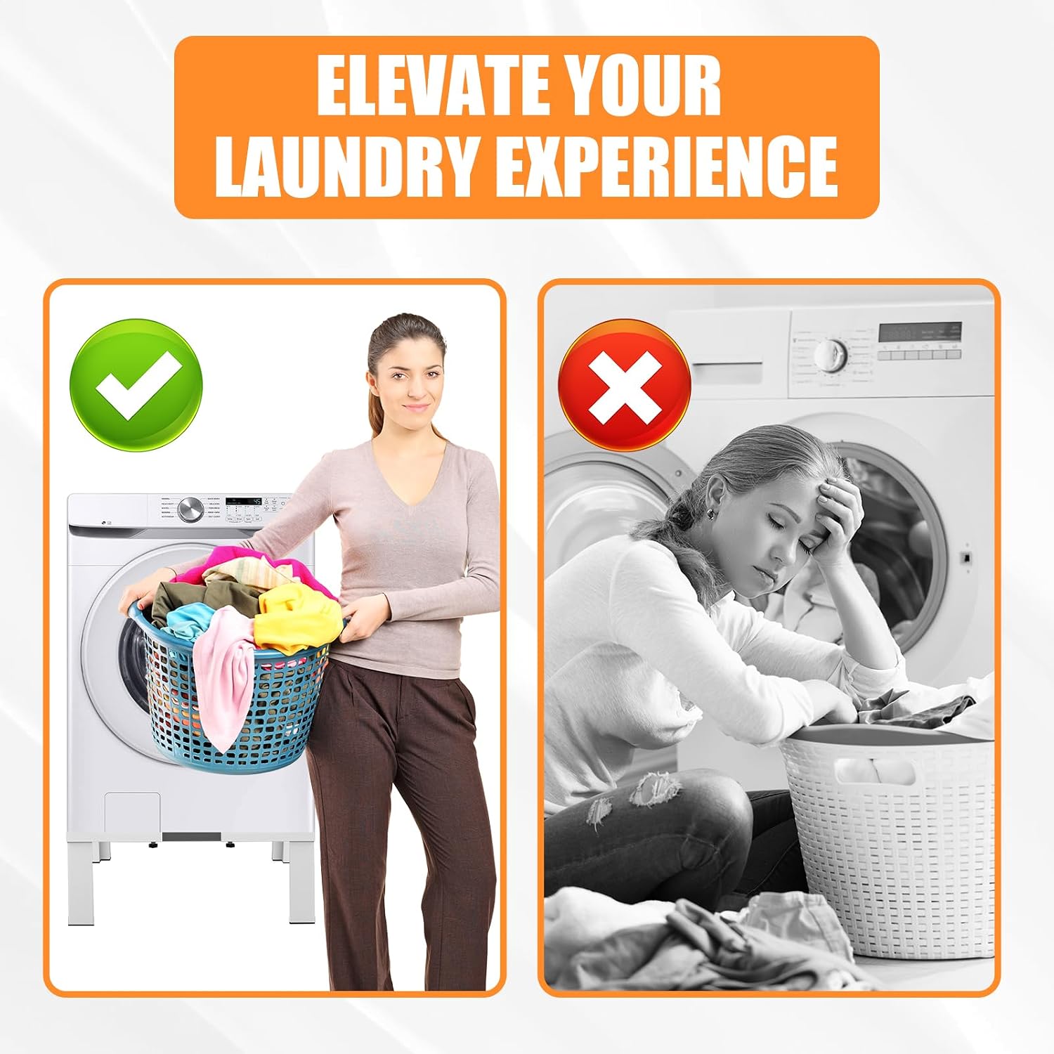 Heavy-Duty All Steel Universal Laundry Pedestal 16' Height , Full size Washing Machine Stand Adjustable Dryer Stand , Suitable for all Washer and Dryer Pedestal（White）