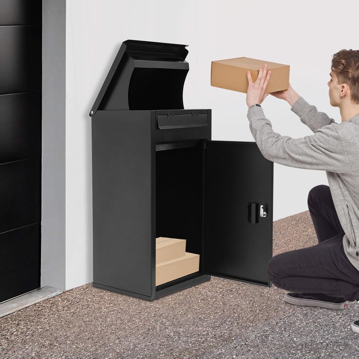 Package Delivery Box, Wall-Mounted Curbside Mailbox, Large Anti-Theft Boxes Extended Edge Mail Throwing Port Free Standing Mailbox w/Key Lock, Anti-Theft Board, 2 Keys (Wall Mounted/Free Standing)