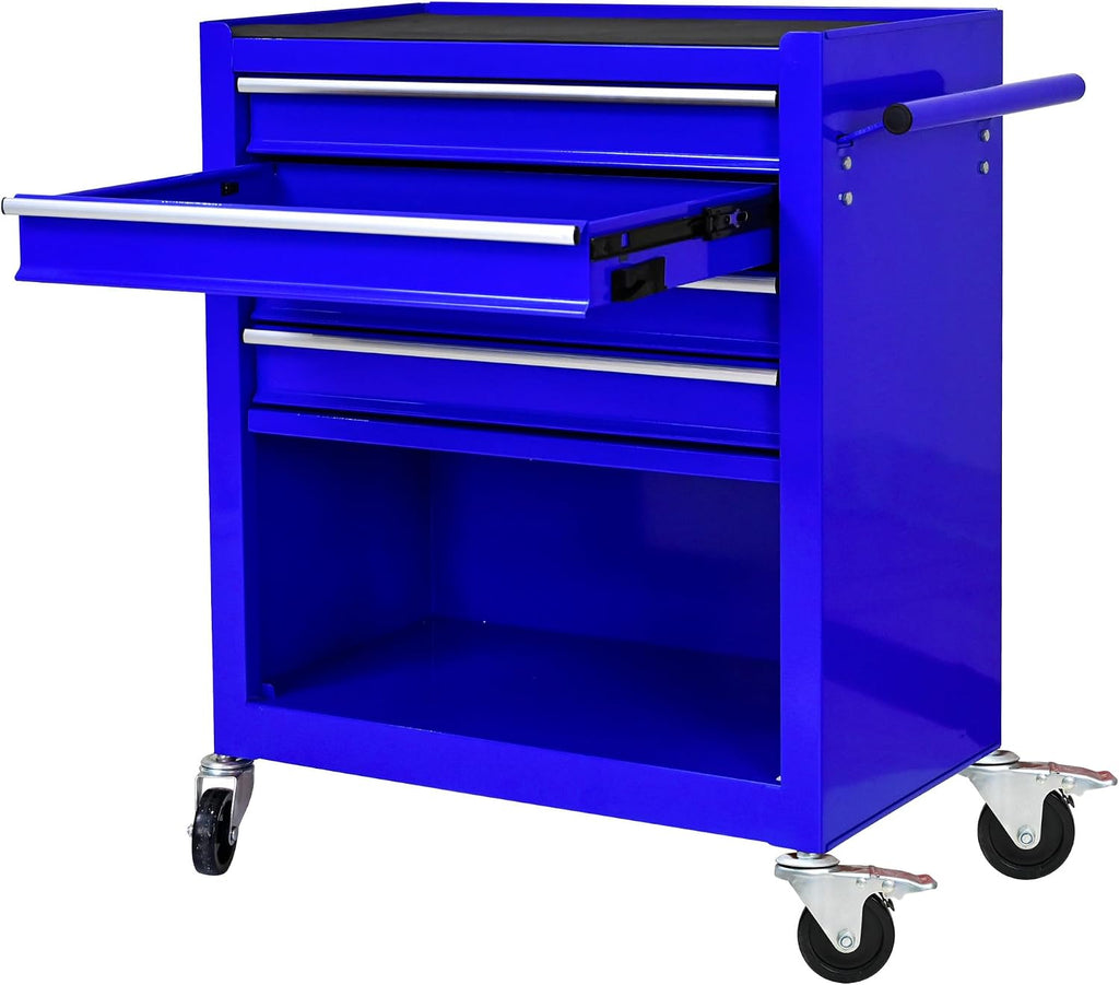 4 Drawers Tool Cart on Wheels, 4 Drawer Rolling Tool Chest, Trolley Organizer Tool Box Tool Case with 1 Cabinet, Multifunctional Tools Case for Garage,Warehouse,Workshop,Repair Shop (Blue)