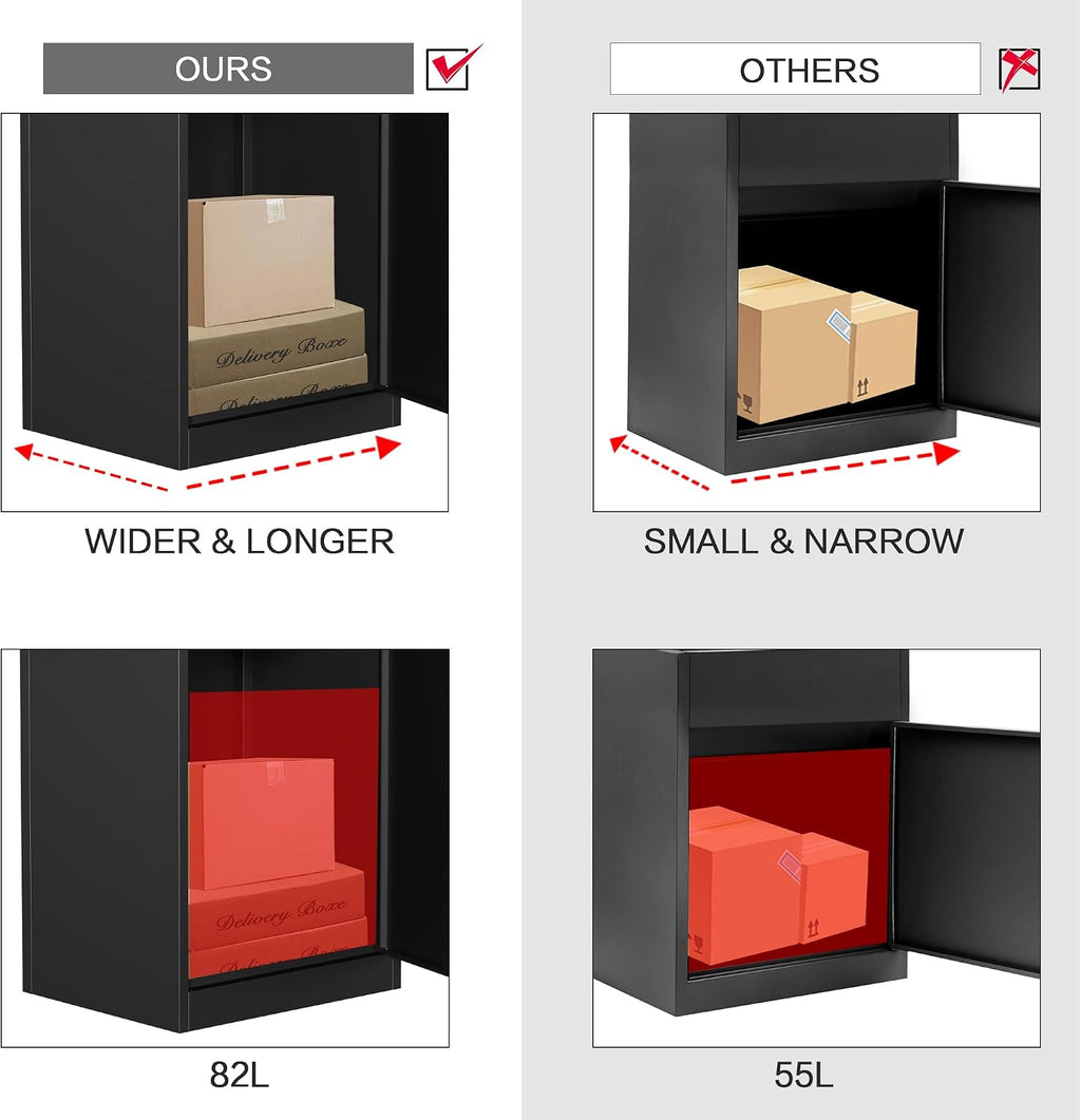 Package Delivery Boxes for outside,Enlarged 19.7 * 16.1 * 33.5 inches Delivery Box for Packages with Coded Lock,Large Space, Waterproof,Cold-Rolled Steel Drop Box for Porch, Curbside (Small)