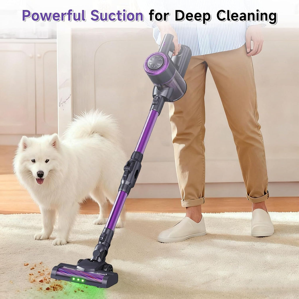 Cordless Vacuum Cleaner, Hardwood Floor Vacuum Cleaners for Home, Stick Wireless Vacuum with LED Light, 50 Min Runtime and Self-Standing, Lightweight Vacuum for Pet Hair, Carpets & Hard Floors