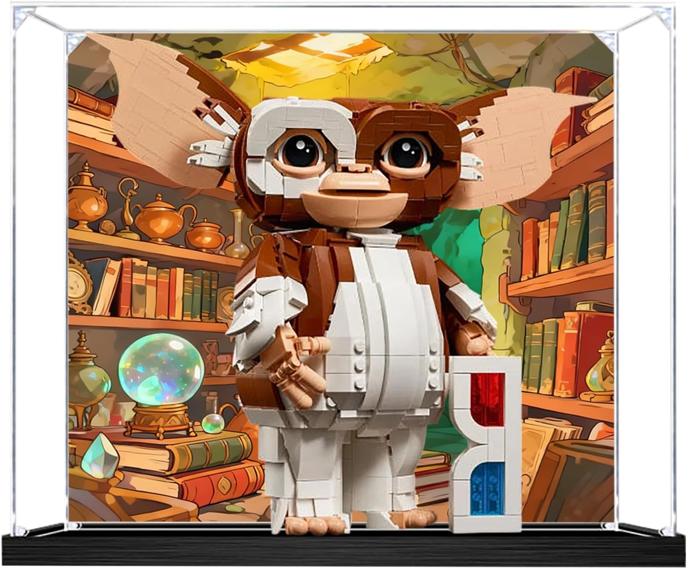 Acrylic Display Case for Lego 21361 Gremlins Building Set– Dustproof Display Box & Showcase, Display Box Compatible with Lego 21361 -Only Display case (Back Spray 1) (Back Spray Black Base 2)
