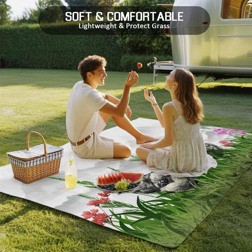 Outdoor Rug 4x6ft Nature Landscape Black Sketch Rooster Green Grass Patio Area Rugs Waterproof Easy Cleaning Non Shedding Thick Mats Mountain Carpet for Indoor Outdoor Porch Deck Backyard Balcony