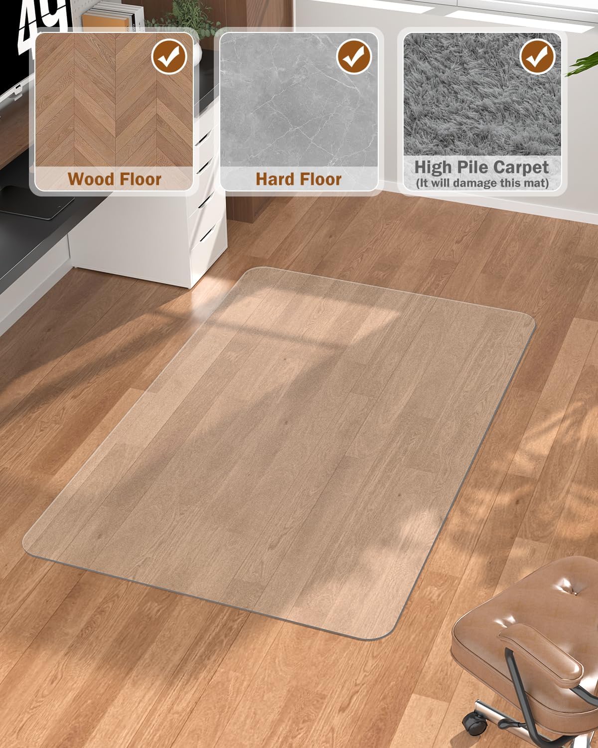 Blvornl 3 Pack Frosted Clear Chair Mat for Hardwood Floor, 45'*53' Hard Material Office Chair Mat, Memory Plastic Computer Chair Pad for Rolling Chairs, Desk Floor Rug for Office and Home