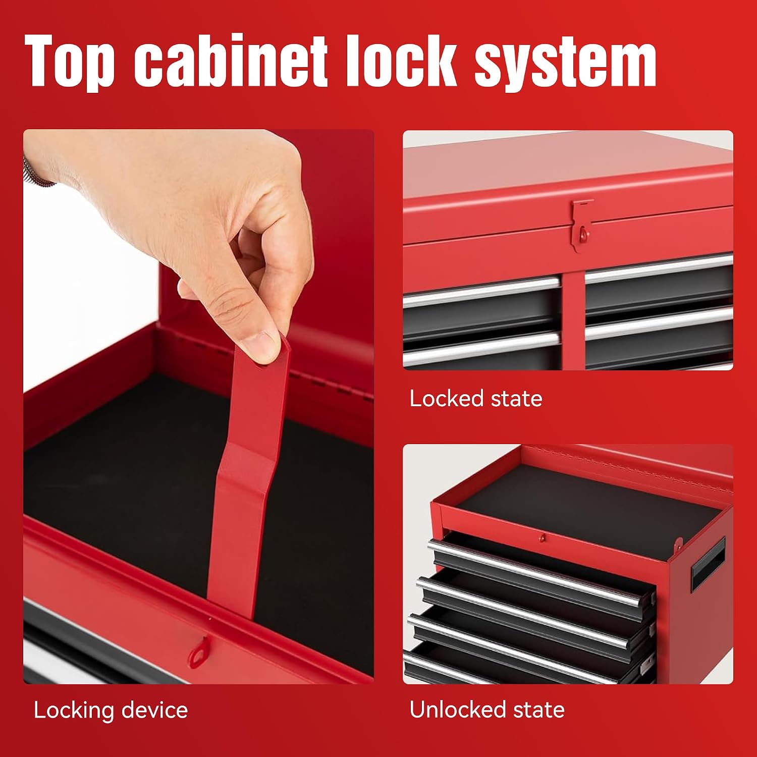 5-Drawers Large Tool Chest Tool Box Organizer with Lockable, 2-In-1 Detachable Tool Storage Cabinet with Wheels, Portable Expandable Tool Cart Toolbox with Drawers for Garage, Workstation, Workshop