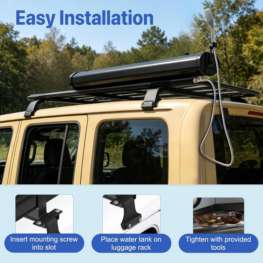 5.28 Gallon Pressurized Water Tank,Portable Car Camping Shower Water Storage Roof Rack Mounted Solar Shower or Overland Off-Road Vehicles, Pick-up Truck,Outdoor Activities Water Supply, RV, Camping